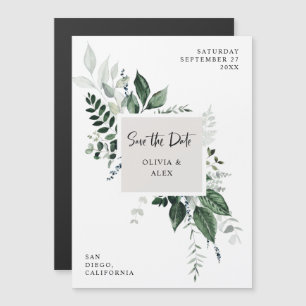 Wild Greenery   Modern Botanical Save the Date Magnetic Invitation