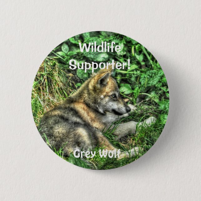 Wild Grey Wolf Cub Animal-lover Design 2 Inch Round Button (Front)