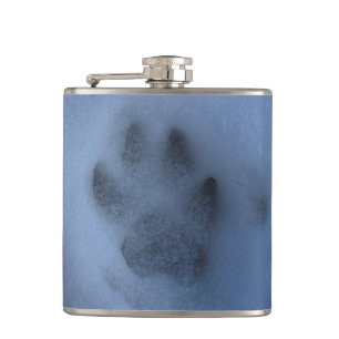 Wild Grey Wolf Paw Print in Winter Snow Hip Flask