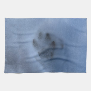 Wild Grey Wolf Paw Print in Winter Snow Kitchen Towel