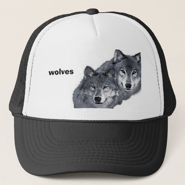 Wild, grey wolves, on a cap. trucker hat (Front)