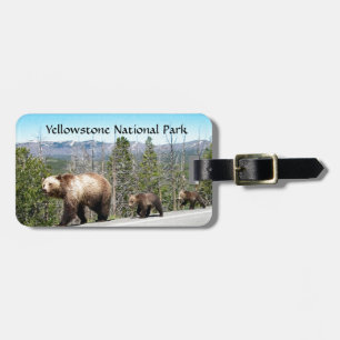 Wild Grizzly Bear Mama and Cubs in Yellowstone Luggage Tag