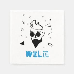Wild Guy - Sketched Man in Black, White & Blue Napkin
