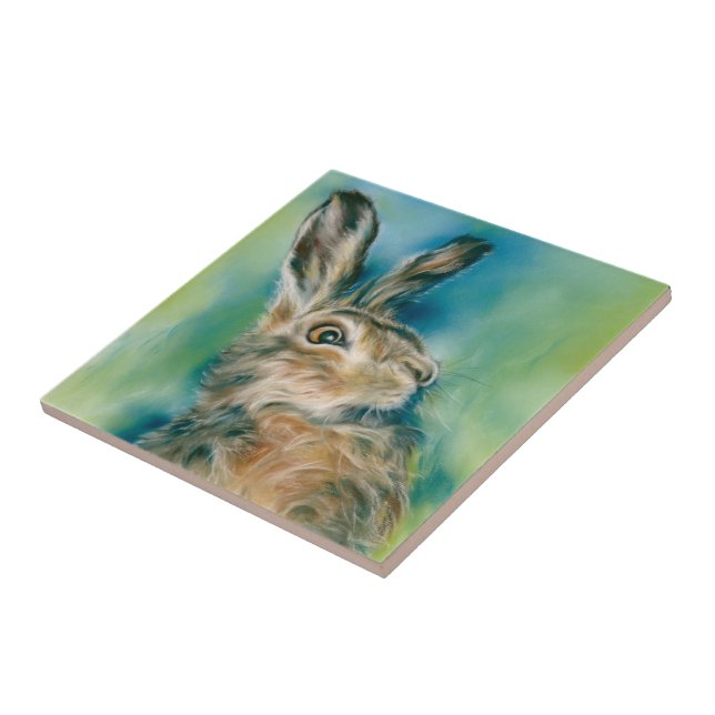 Wild Hare Exuberance Pastel Art Tile (Side)