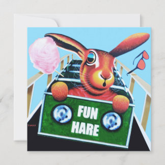 Wild hare on a roller coaster having fun card