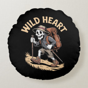 Wild Heart – Adventurer Skeleton Hiking Round Pillow