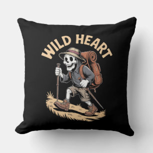 Wild Heart – Adventurer Skeleton Hiking Throw Pillow