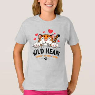 Wild Heart Cat Kids School T-Shirt – Cute Animal S