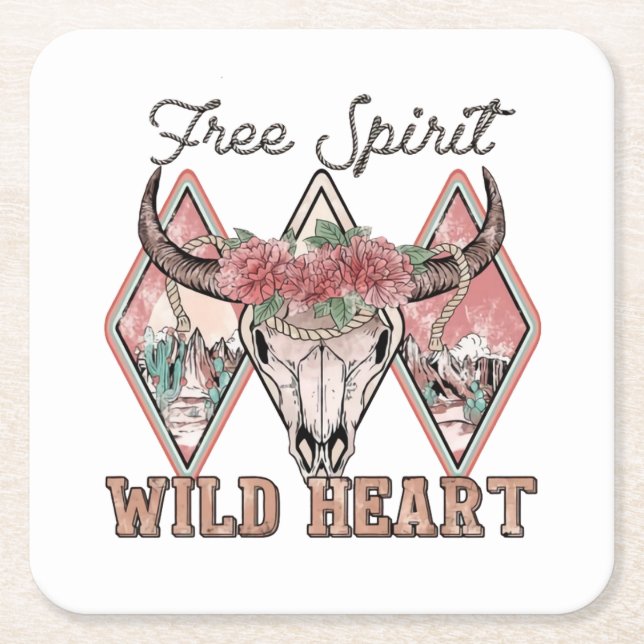 Wild Heart | Valentines Day | Valentine Days Square Paper Coaster (Front)