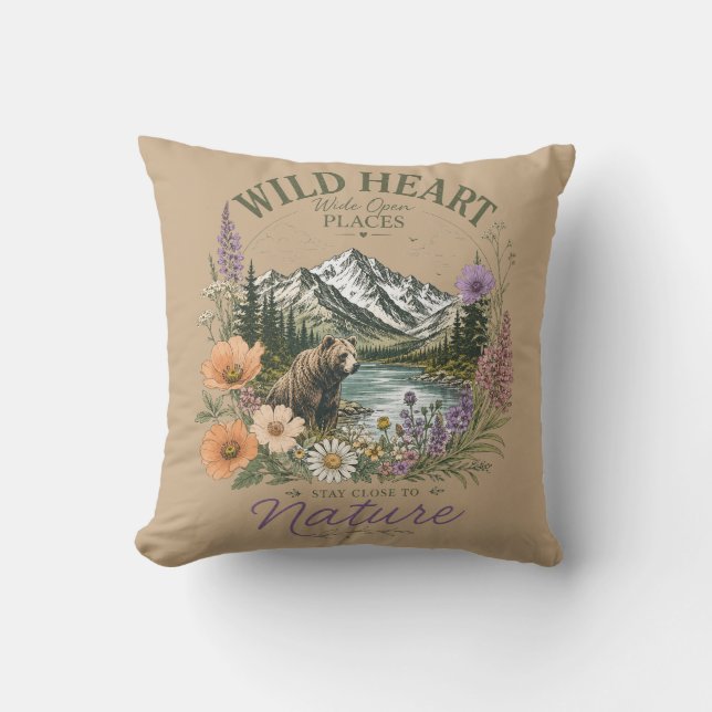 Wild Heart Wide Open Places Bear Mountain Wildflow Throw Pillow (Front)