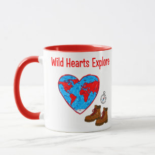 Wild Hearts Explore Map and Hiking Boots Art Mug