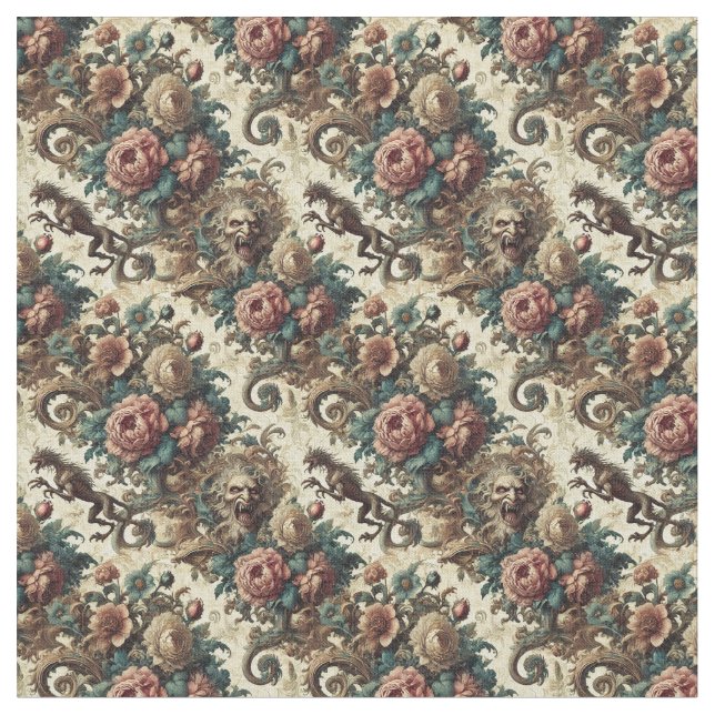 Wild Hearts & Gaunt Dogs – Gothic Dense Tile Fabric (Close Up)