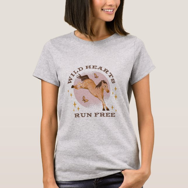 Wild Hearts Run Free Horse and Butterflies T-Shirt (Front)