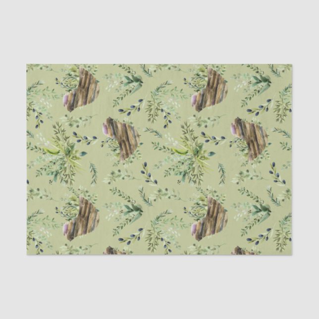 Wild Herb Sage with Birds Watercolor Tissue Paper (Front)