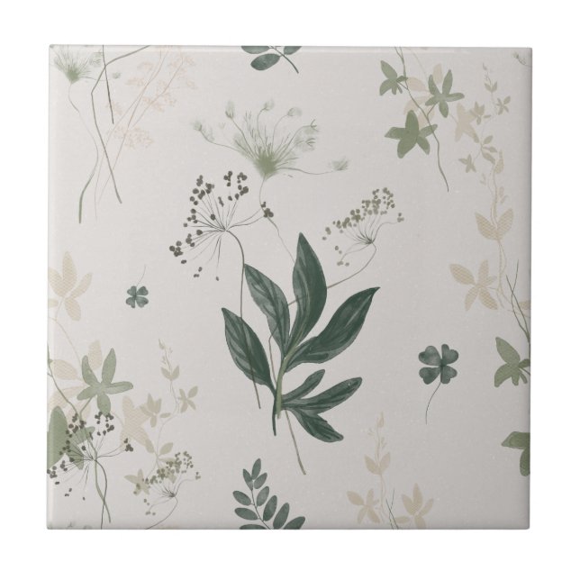Wild Herb with Clover Meadow Seamless Ceramic Tile (Front)