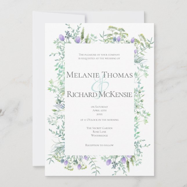 Wild Herbs Spring Green Wedding Invitation (Front)