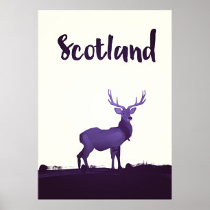 Wild Highland Scotland Stag Ink travel poster