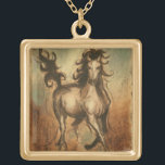 Wild Horse and Warm Colours Gold Plated Necklace<br><div class="desc">Ethan Harper is known for his abstract paintings. He likes painting horses and landscapes and this picture is no exception. The sharpness of the ink used on of the wild horse blends perfectly with warm colours in the background.</div>