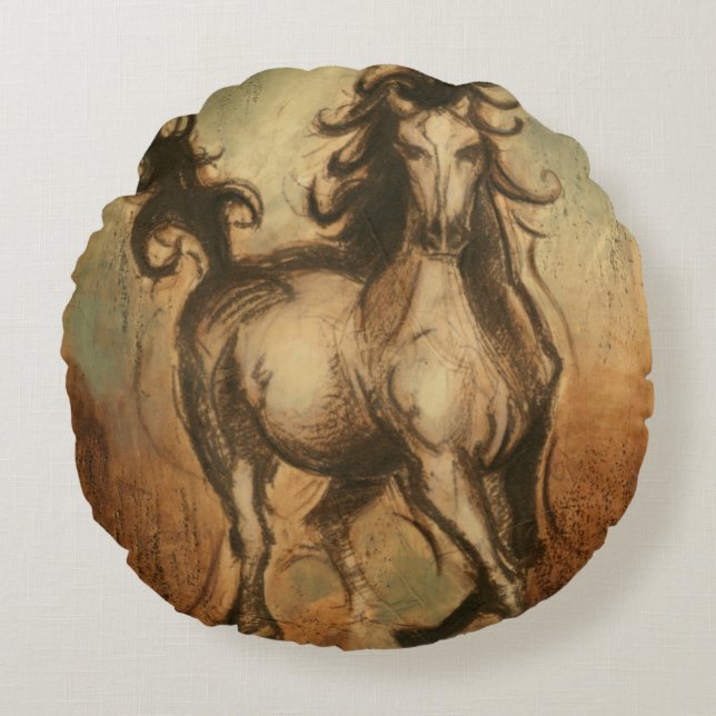 Wild Horse and Warm Colours Round Pillow (Front)