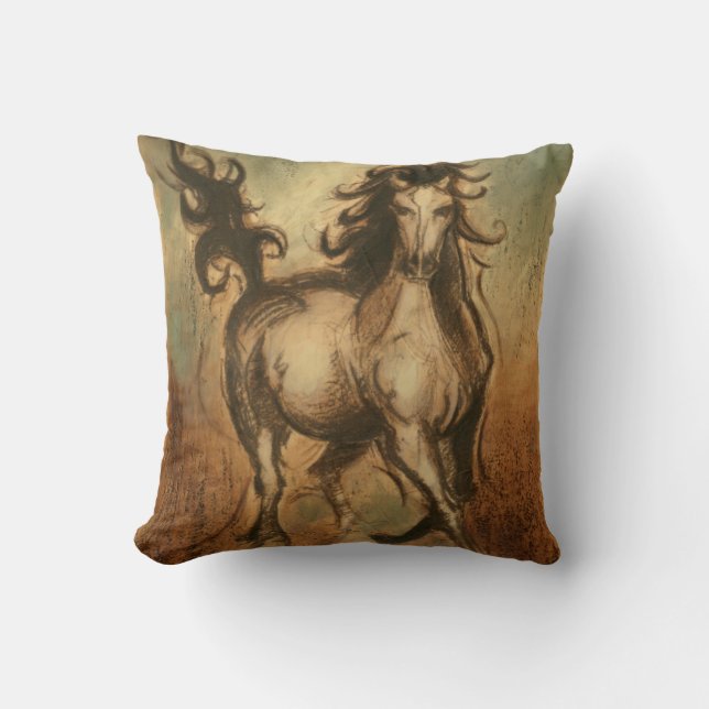Wild Horse and Warm Colours Throw Pillow (Front)