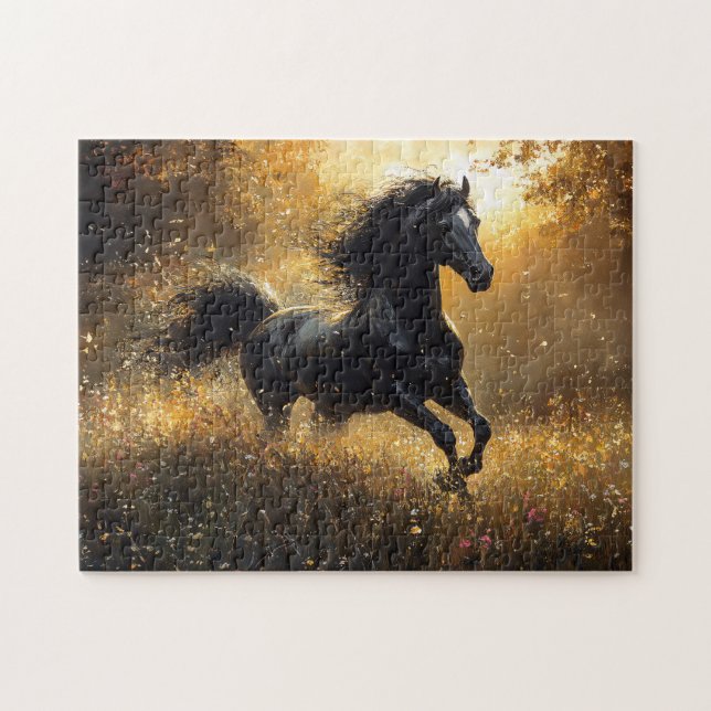 Wild Horse Black Stallion Mustang Jigsaw Puzzle (Horizontal)