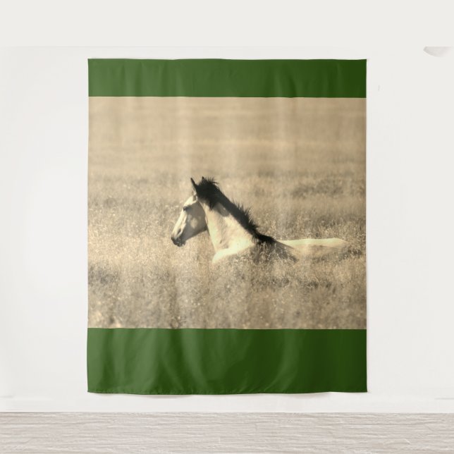 WILD HORSE DANS LE DÉSERT Tapisserie PERSONNALISAB (Devant)