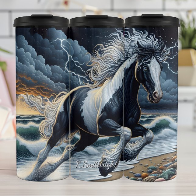 Wild Horse Galloping Stormy Beach Thermal Tumbler (Creator Uploaded)