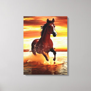 Wild Horse Galloping Through Surf Canvas Print