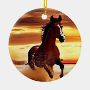Wild Horse Galloping Through Surf  Ceramic Ornament