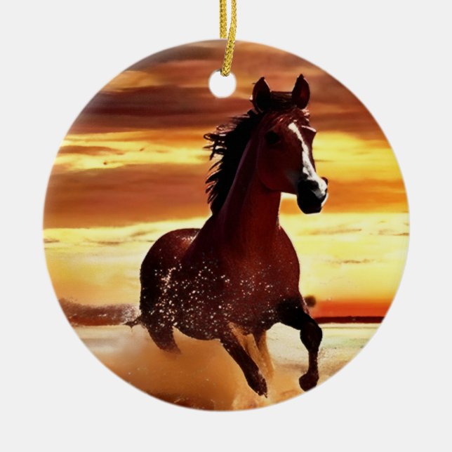 Wild Horse Galloping Through Surf  Ceramic Ornament (Front)