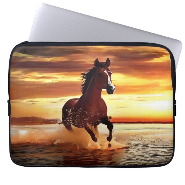 Wild Horse Galloping Through Surf Laptop Sleeve (Front)