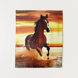 Wild Horse Galloping Through Surf Tapestry
