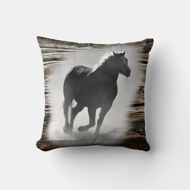 Wild Horse Galloping Throw Pillow (Front)