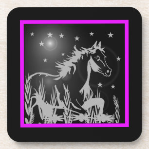 wild horse graphic, pink coaster