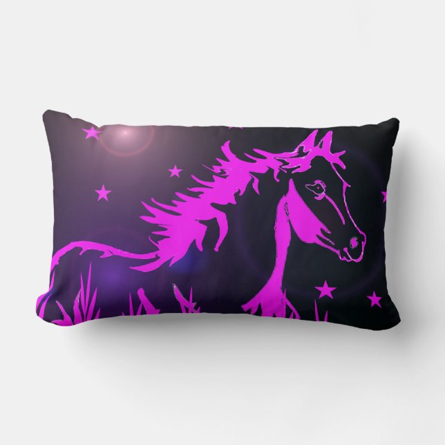 wild horse graphic, pink lumbar pillow (Front)