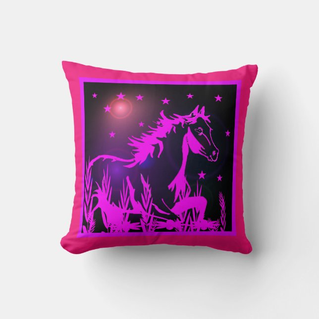 wild horse graphic, pink throw pillow (Front)