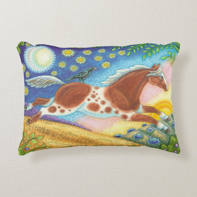 Wild Horse Hill Folk Art Equine Coussin Susan Brac (Devant)