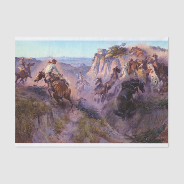 Wild Horse Hunters, 1913 by Charles Marion Russell Tissue Paper (Front)