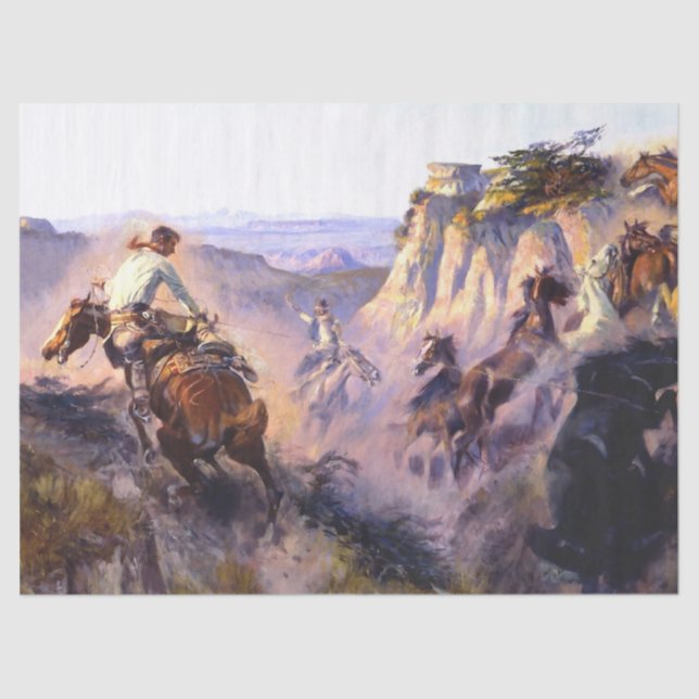 “Wild Horse Hunters” by Charles M Russell Tissue Paper (Front)