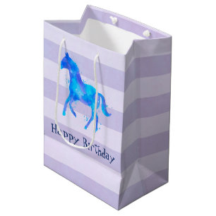 Wild Horse in Blue and Purple Watercolor Birthday Medium Gift Bag