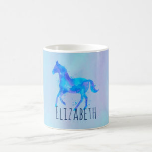 Wild Horse in Blue and Purple Watercolor Custom Coffee Mug