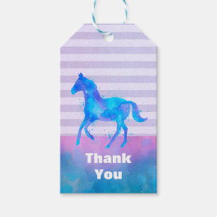 Wild Horse in Blue and Purple Watercolor Thank You Gift Tags