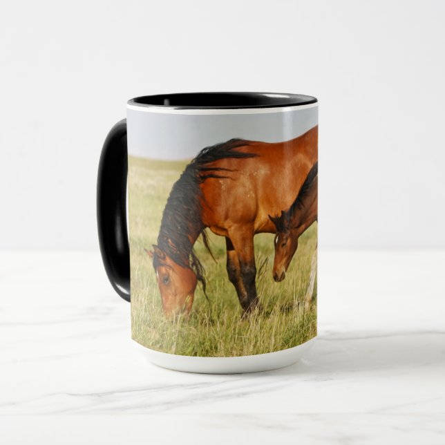 Wild Horse Mother and Colt Grazing Mug (Front Left)