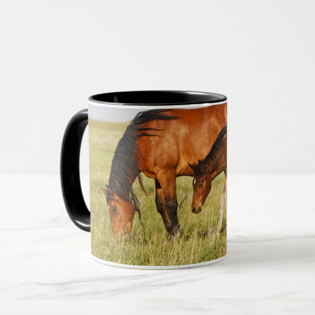 Wild Horse Mother and Colt Grazing Mug (Front Left)