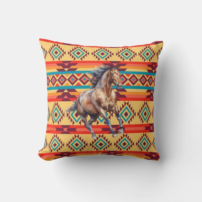 Wild Horse Native American Decor Throw Pillow (Front)
