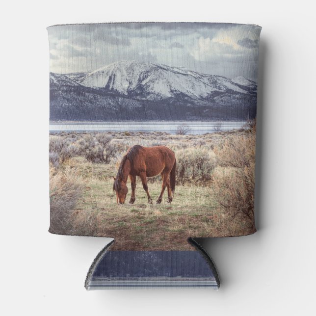 Wild horse: Nevada winter landscape. Can Cooler (Front)