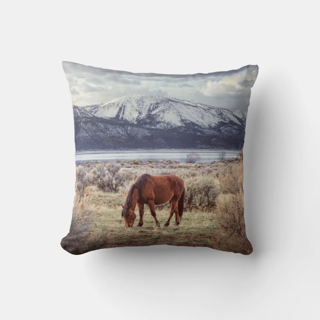 Wild horse: Nevada winter landscape. Throw Pillow (Front)