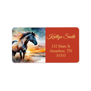 Wild Horse on beach *personalize* Label