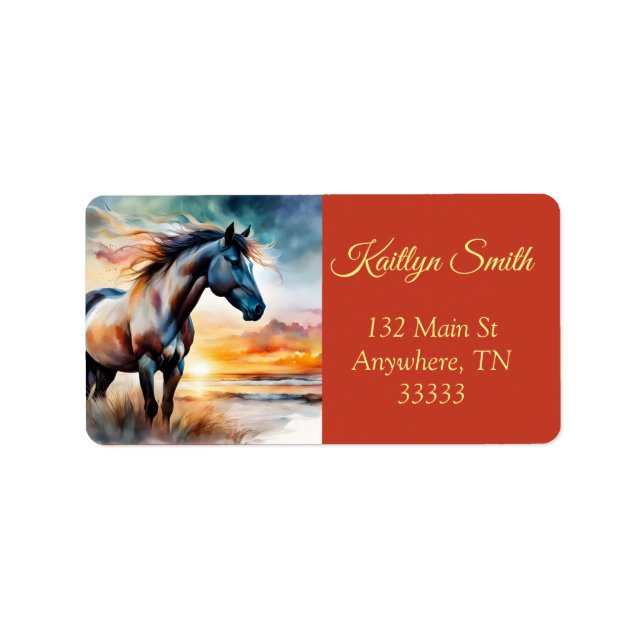 Wild Horse on beach *personalize* Label (Front)
