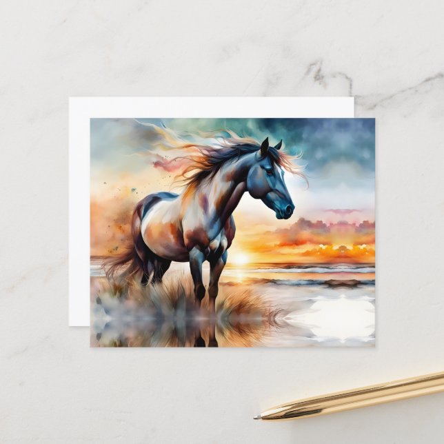 Wild Horse on Grassy Dune at Sunset  (Front/Back In Situ)